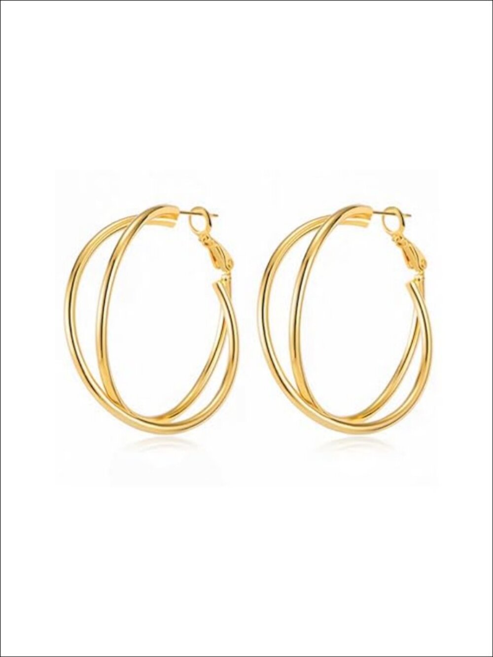 18K Gold Plated Crossover Double Hoop Earrings 40mm Big Hoops